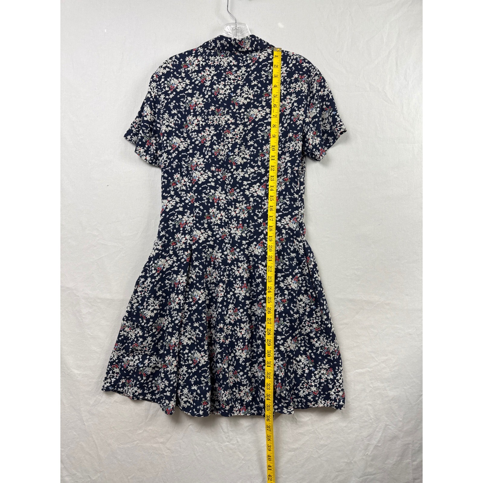 Vintage Y2k Esprit Floral Button Front Dress Womens 9/10 Navy Blue Rayon