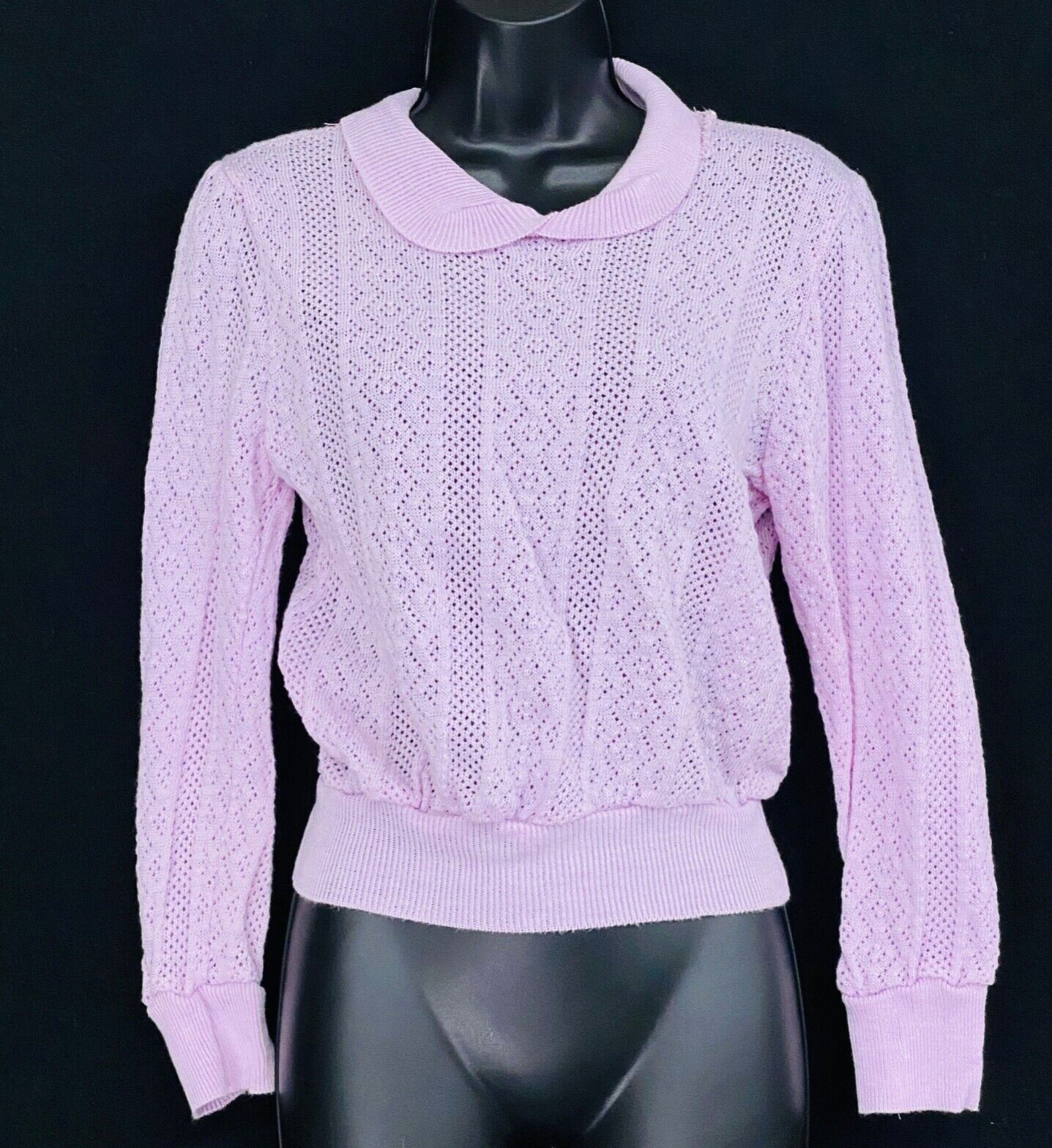 Vintage 1970s pink sweater, knit top purple lightweight spring acrylic collar