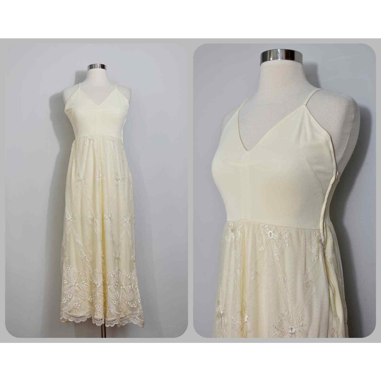 Frank Usher Buttercup Yellow Embroidered 70s Maxi Dress