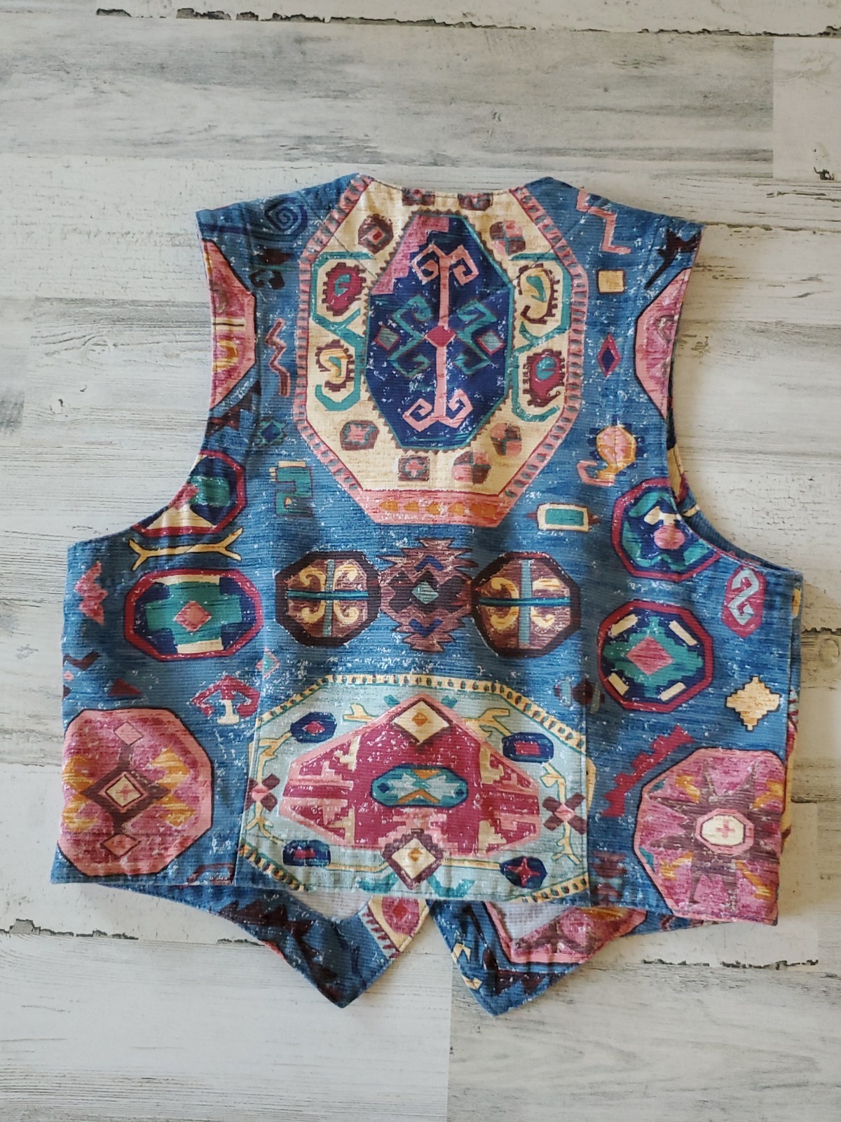 Vintage Norm Thompson Geometric Vest Blue Multicolor Size Small