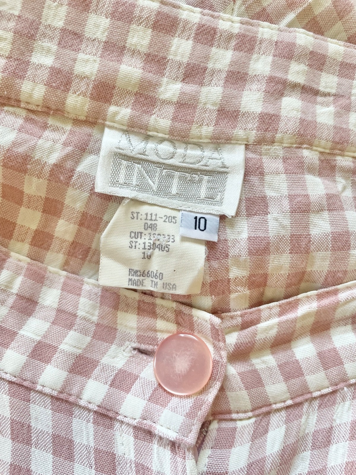 Vintage 90s Moda Intl Pink Gingham High Waist Pleated Shorts USA Made Sz 10