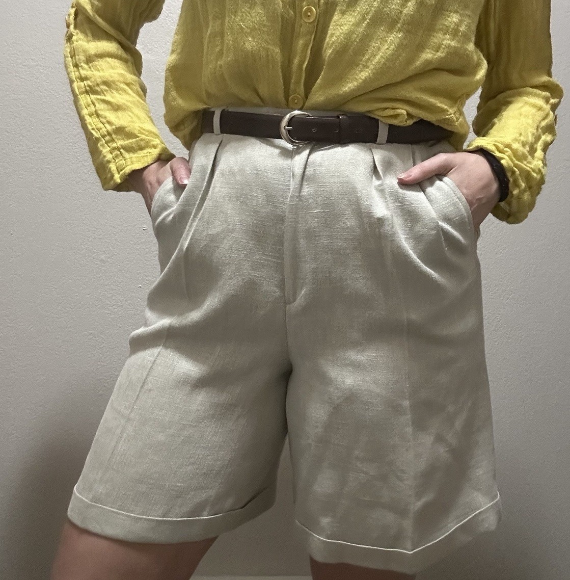 Vintage Giorgio Sant’Angelo Linen Shorts Neutral Coastal Minimalist Size 10