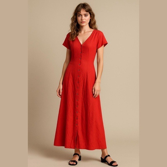 Vintage Newport News Red Satin Overlay Maxi Dress Size 16 Y2K Coquette Retro