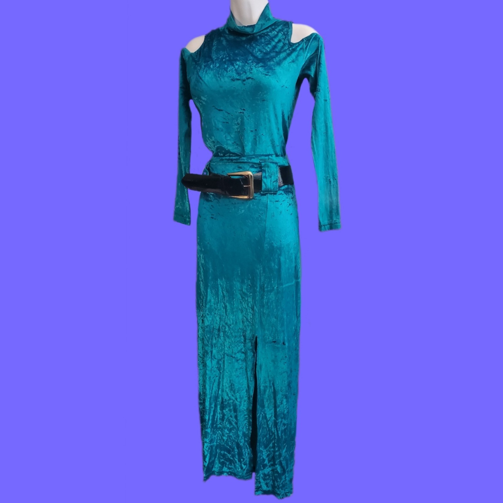 VINTAGE 80&rsquo;s Malibu New York Green Teal Velvet Bodysuit Skirt Set Dance Club…
