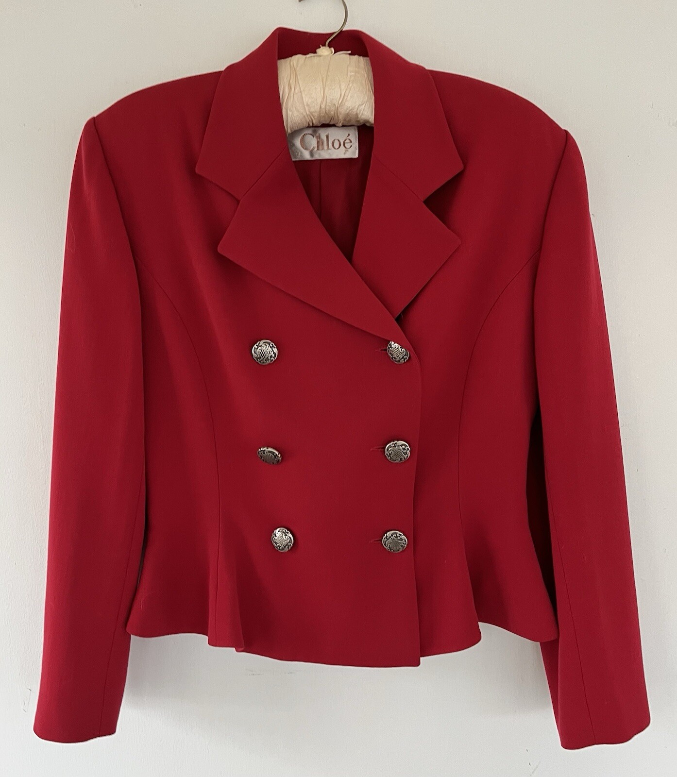 Chloe A/W 1990 Vintage Red Runway Jacket Coat Martine Sitbon Silver Buttons
