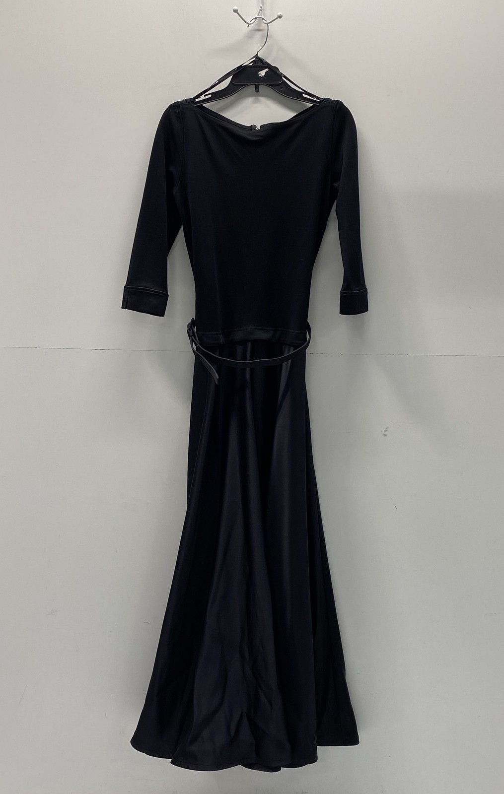 Vintage 90s Tadashi Women&rsquo;s Black Gown Dress Belted 3/4 Sleeve Made in USA Sz 8