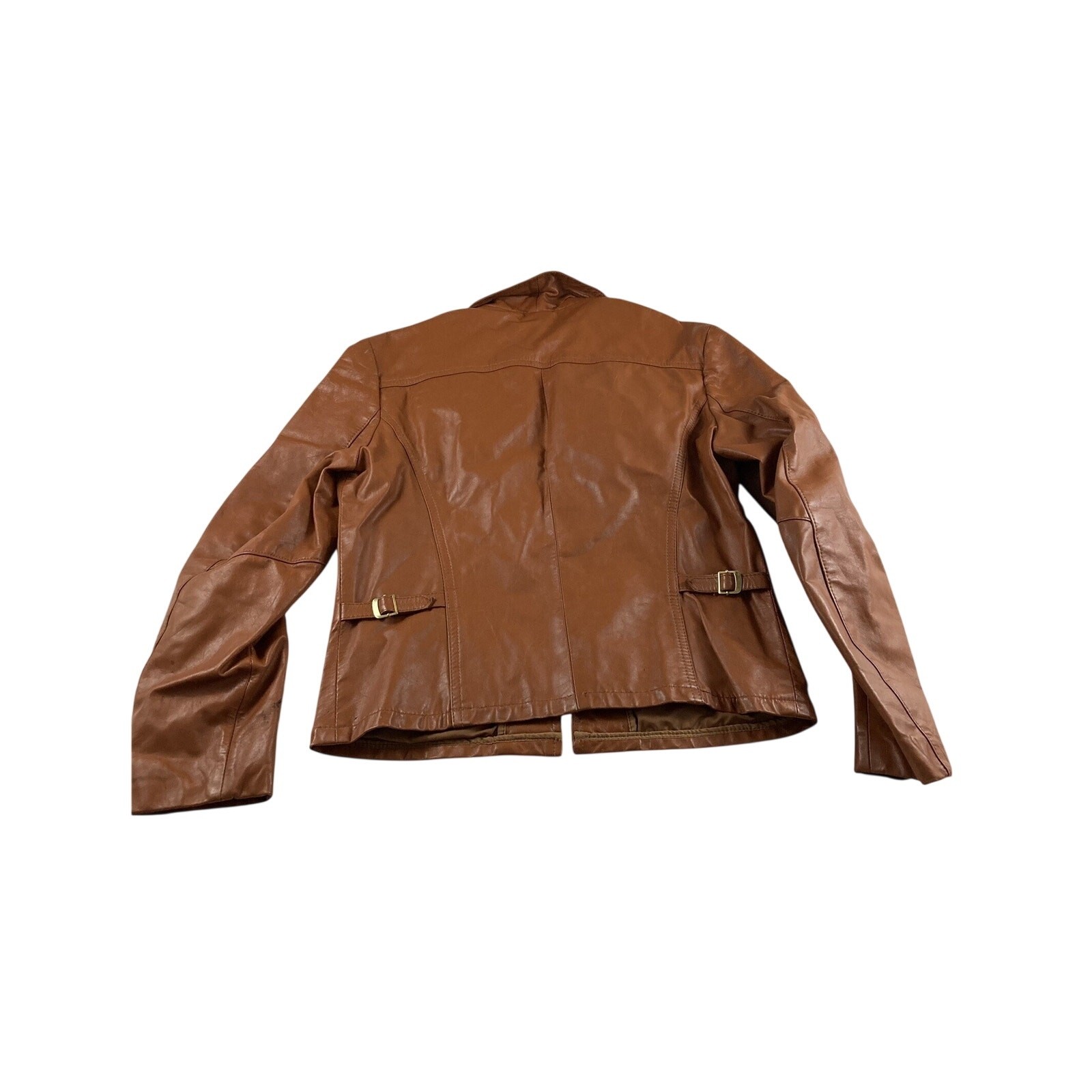 Camel Leather Coat Cognac Brown Jacket Size 42 Made in Argentine Argentina