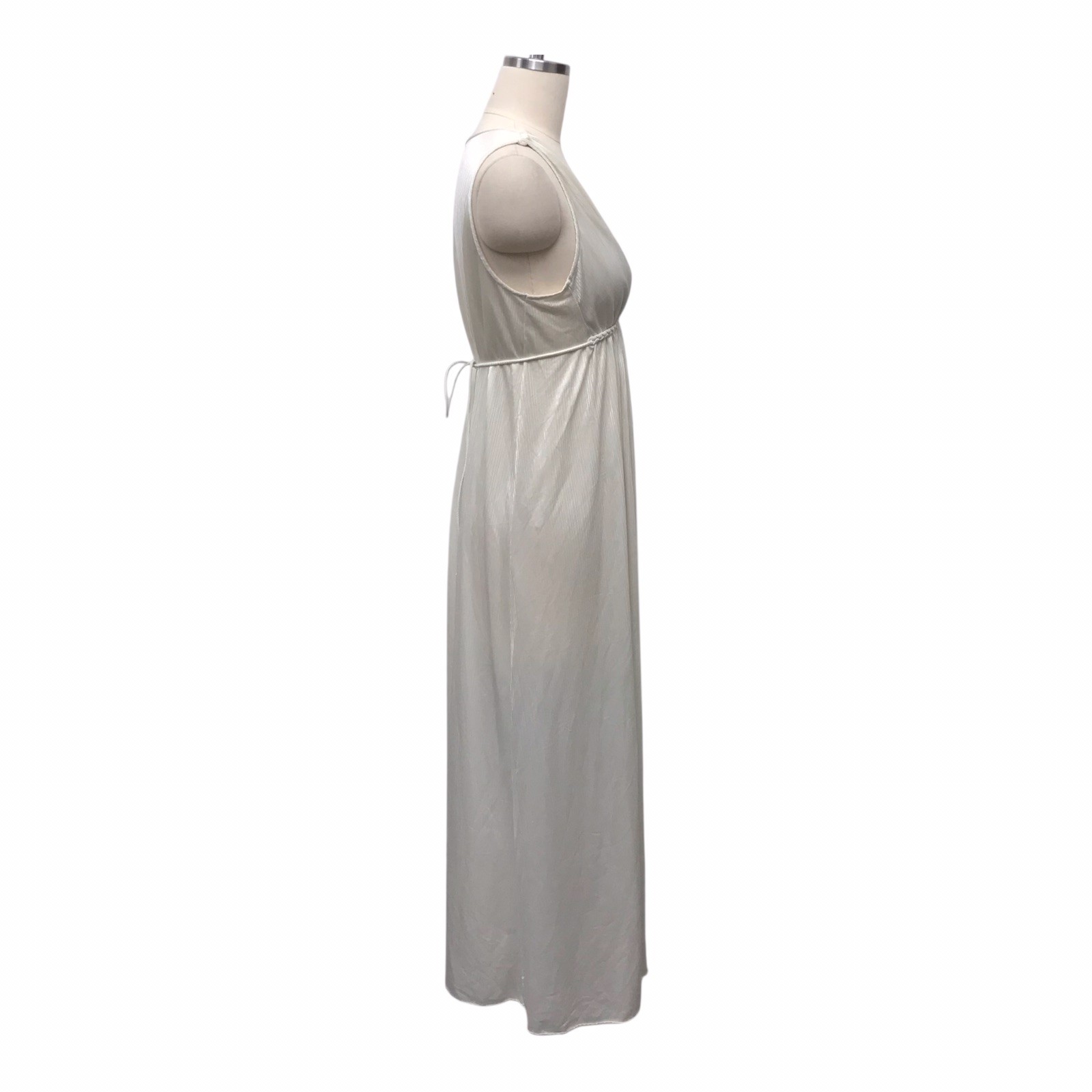 Vintage Val Mode Ivory Satin Full Length Slip Dress Goddess Empire Waist Sz M