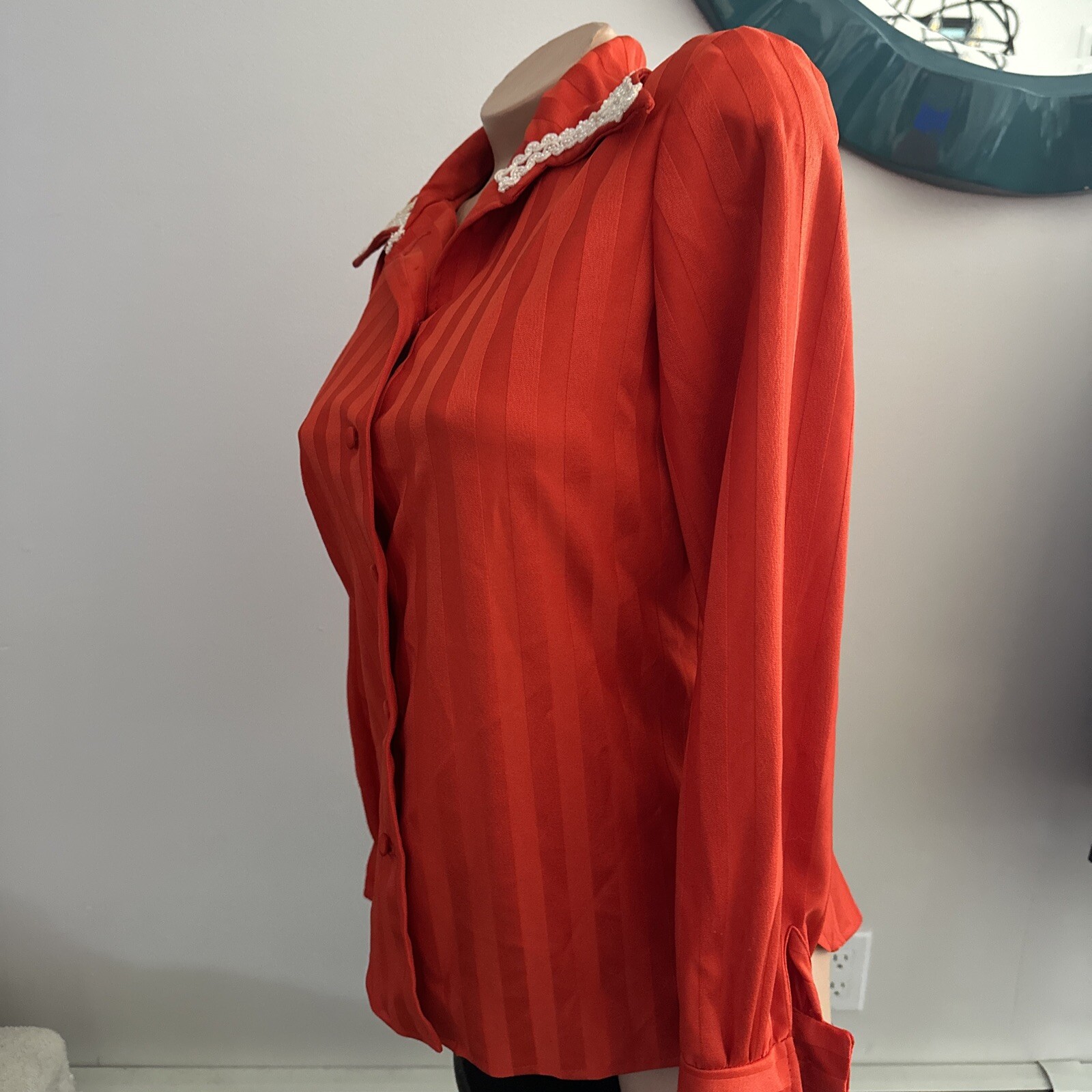 Vintage PARADE New York Dress Shirt Size 12 Button Down Red Design Collar