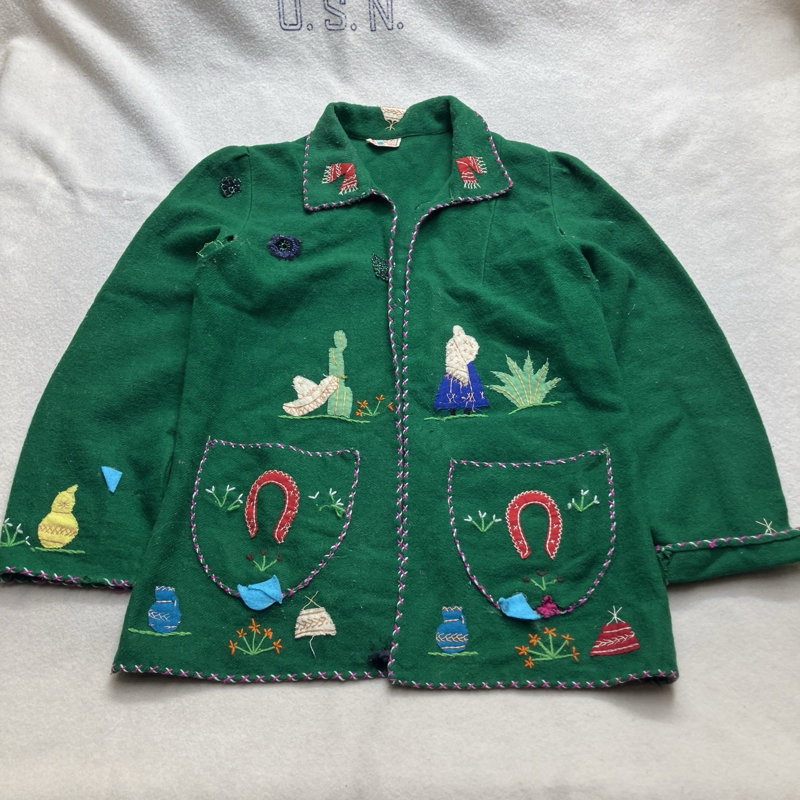 Vintage 60’s Embroidered Wool Mexican Souvenir Jacket S/M Western Rockabilly