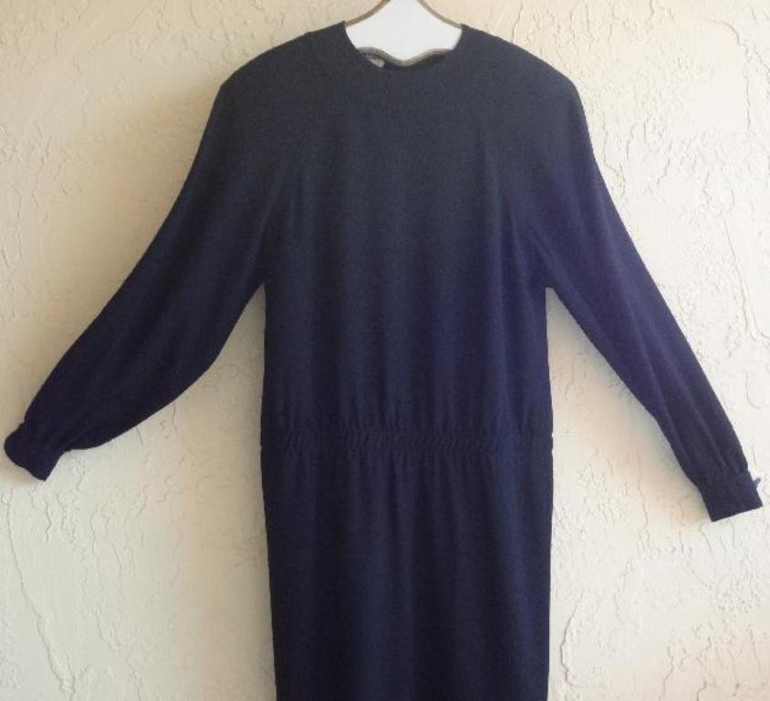 Vintage ADELE SIMPSON Black All Seasons Wool Dropped Waist Dolman Sleeves sz8