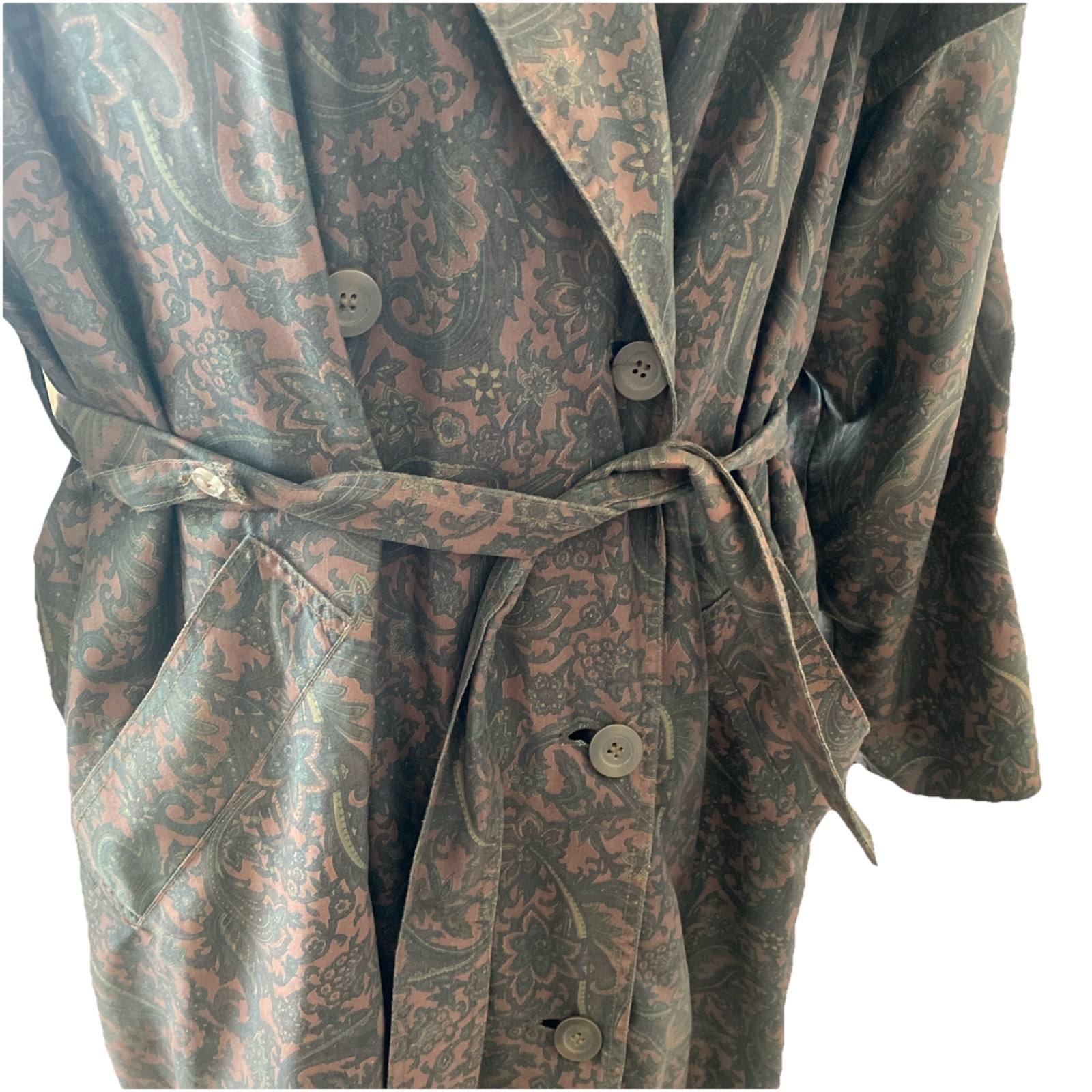 Vintage Vtg Women’s London Fog Trench Coat Duster Paisley Liner Sz 10 Goth