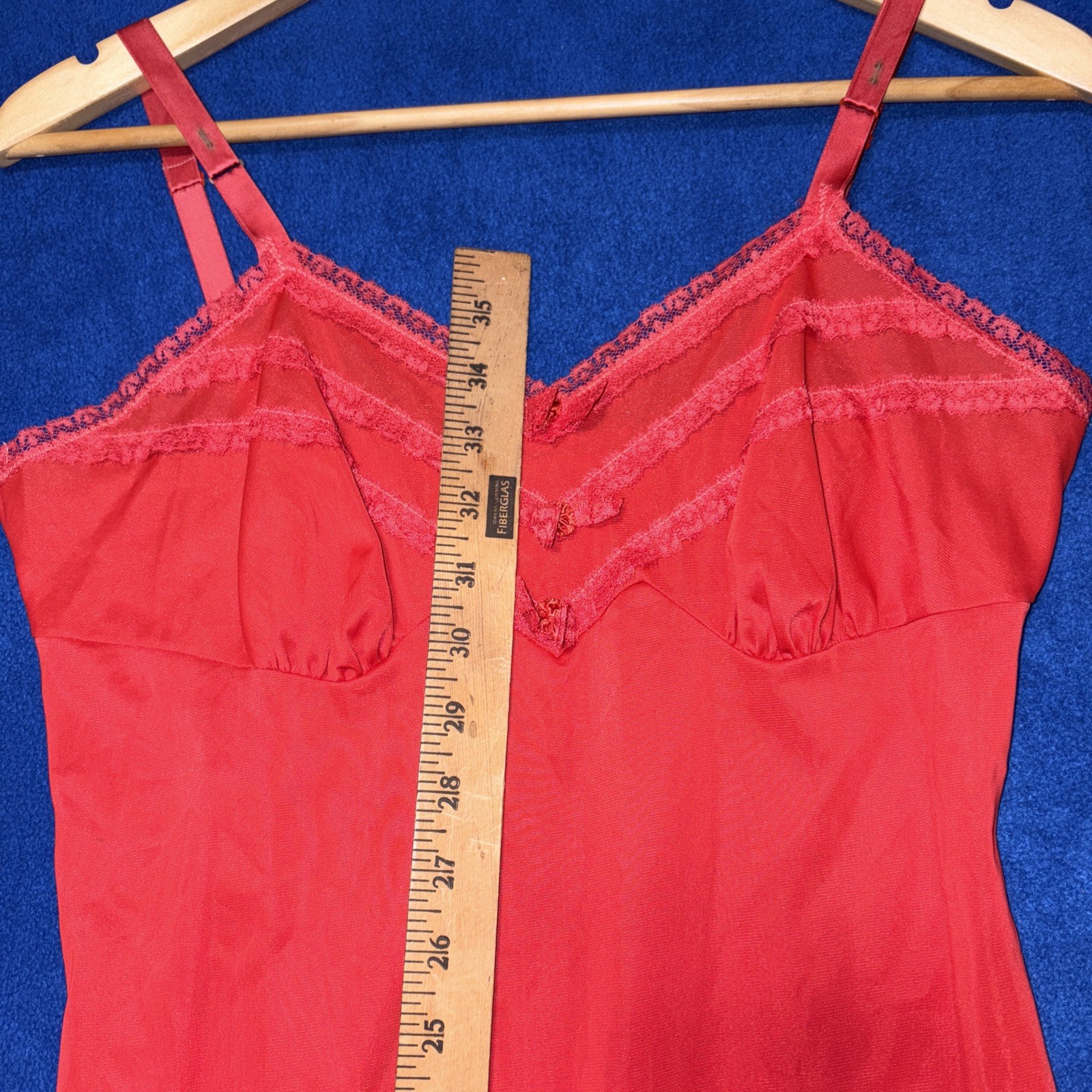 Strutwear Vintage 1950’s Red Nylon Slip Dress Lace Small 34