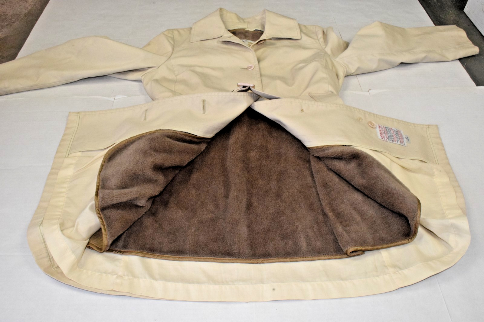 Vintage London Fog Coat Size S 70s Beige Knaki Double Lined Zip Out Made USA