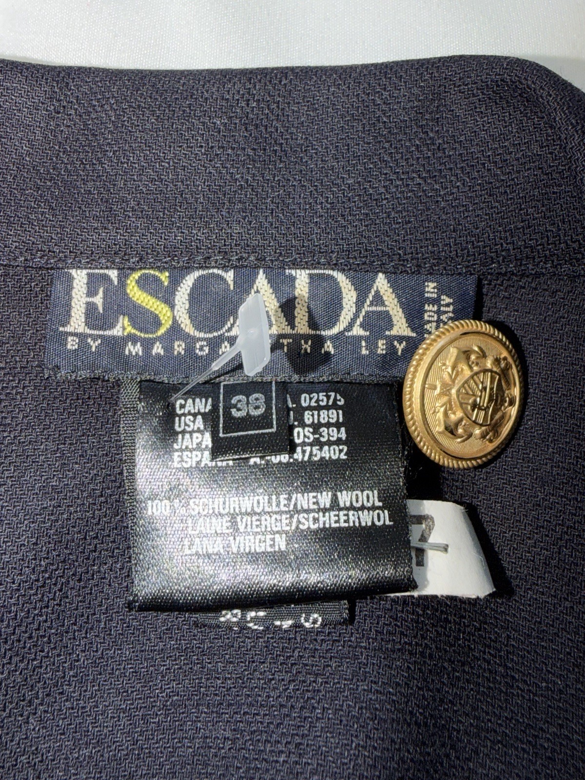 Vintage 90s Escada Margaretha Ley Women&rsquo;s Navy Wool Knee Length Dress Sz 38