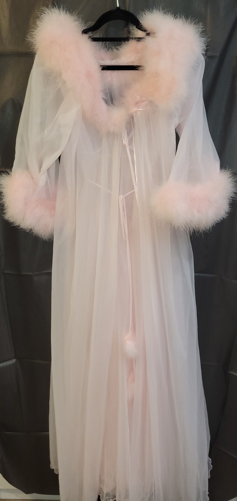 Vtg InTime 2 Layers Sheer Chiffon Lingerie gown Peignoir Robe S Pink Movie Star