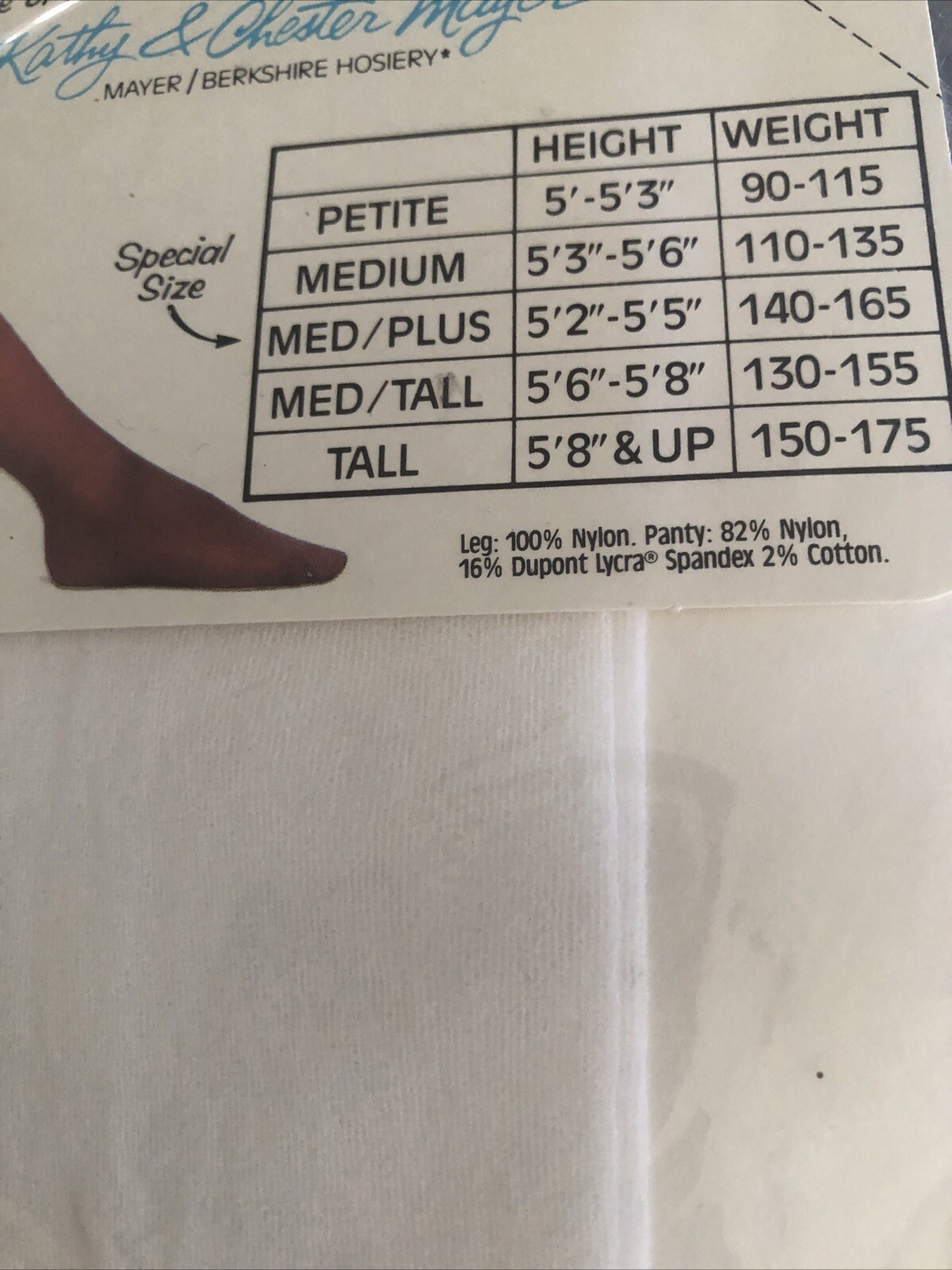 Vintage Mayer Bunny Soft Control Top Nylon Sheer Pantyhose White TALL 1985 USA