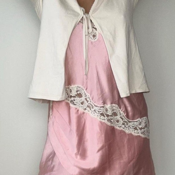 vintage silk front tie open front cream cardigan