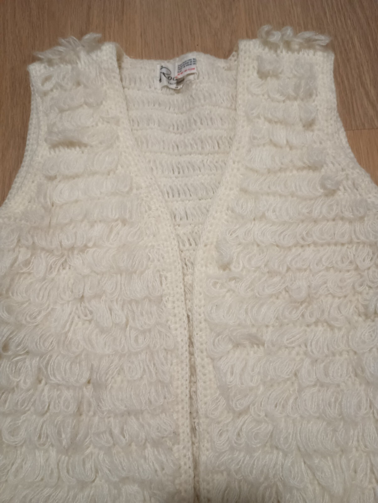 Vintage 70s ROCHELLE CALIFORNIA Boho Hippy Shaggy Open Jacket Vest Cardigan S