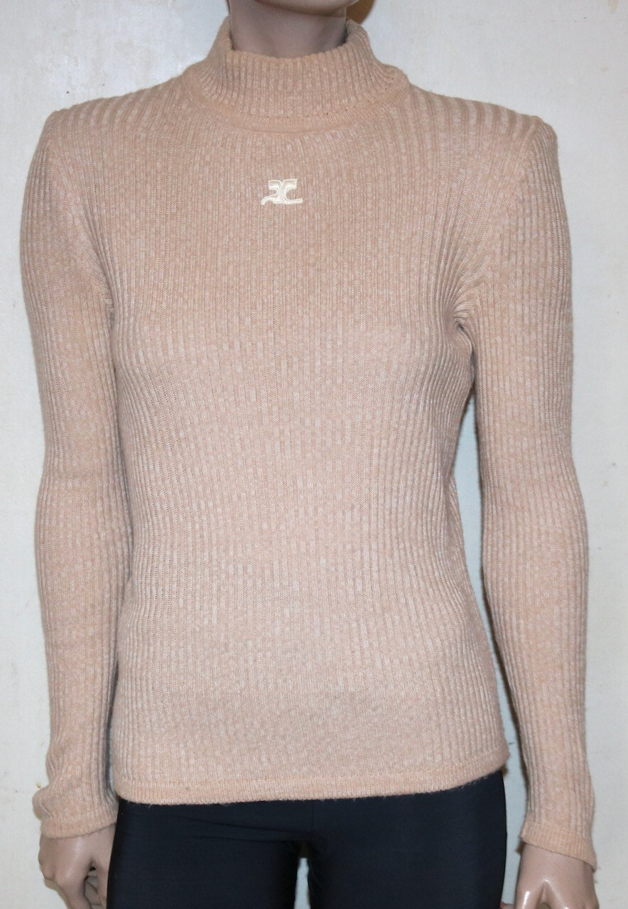Courrèges vtg MOD MCM turtleneck knit top A Space Age fashion TAN Courreges