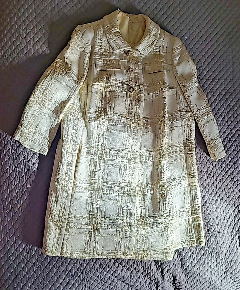 VTG 1960&rsquo;s Miss Branell Gold Lame Plaid 2 Pc Coat Dress Jackie O