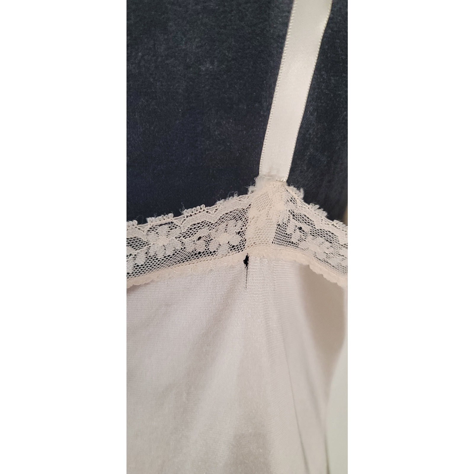 Off-white Vintage Slip Dress Delicate Lace Trim at the Neckline and Hem