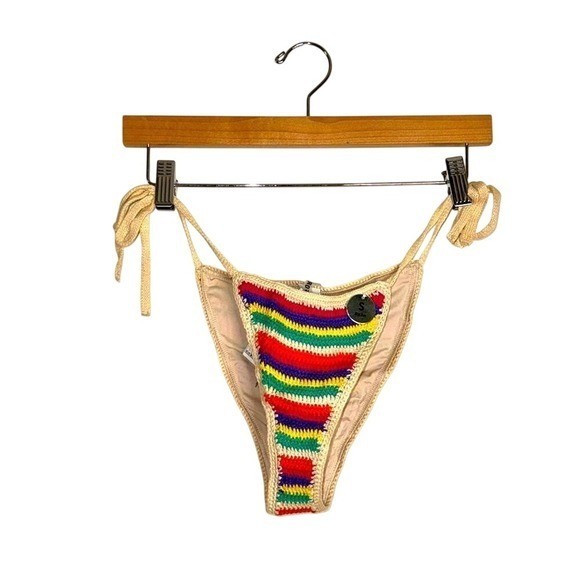 Forever 21 Y2K colorful crochet string bikini swim bottoms size small boho cute