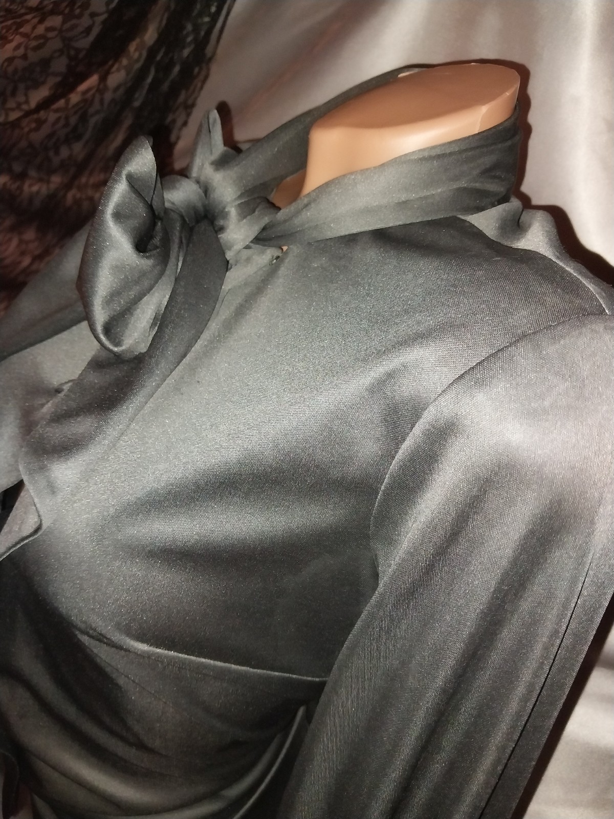 VTG Fuccillo Pucci Silky Bow Sash High Neck Blouse 10