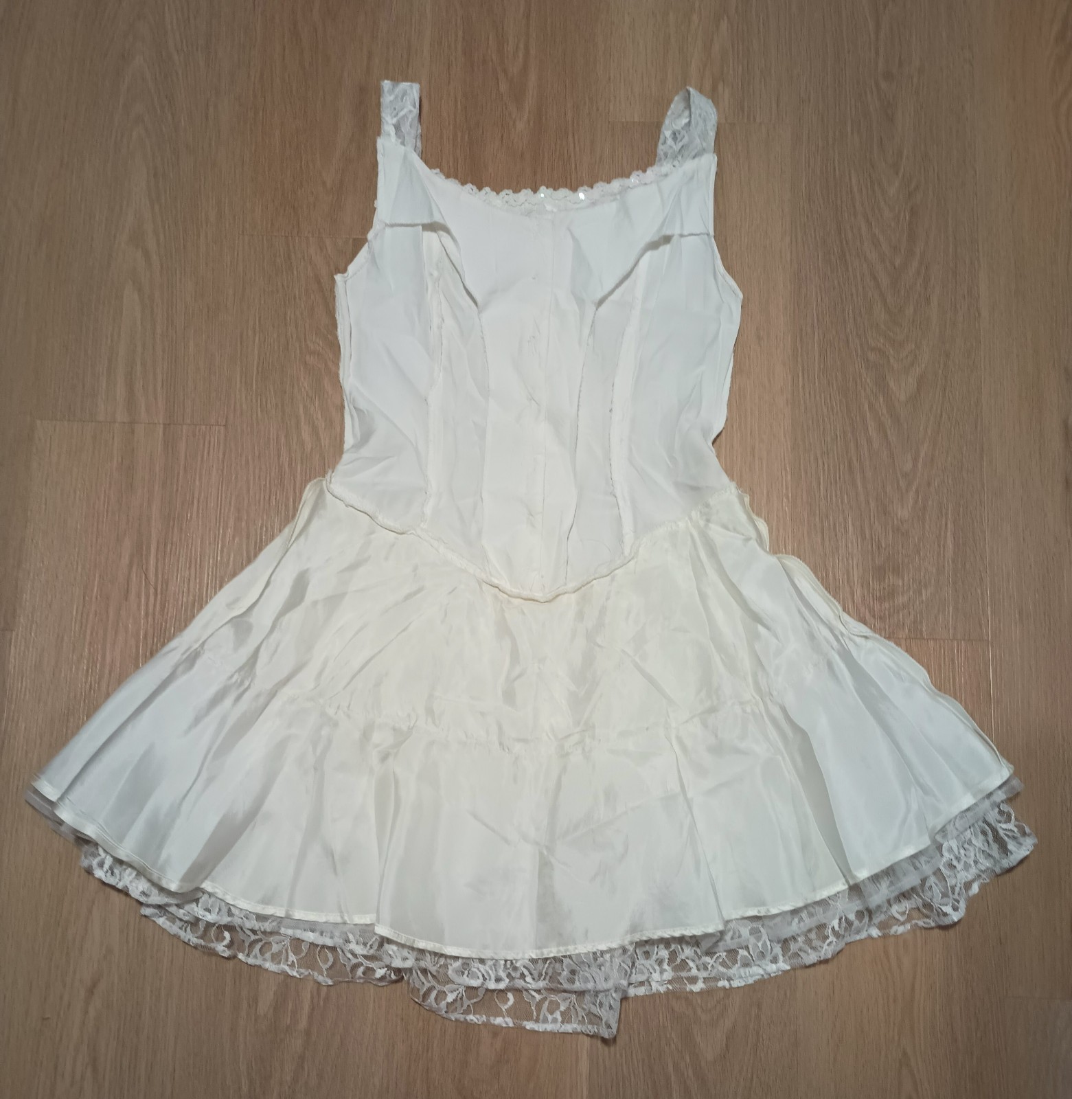 Vtg 80s Chantilly Lace Sequin TULLE Layered Skirt prom fit flare glam Dress S
