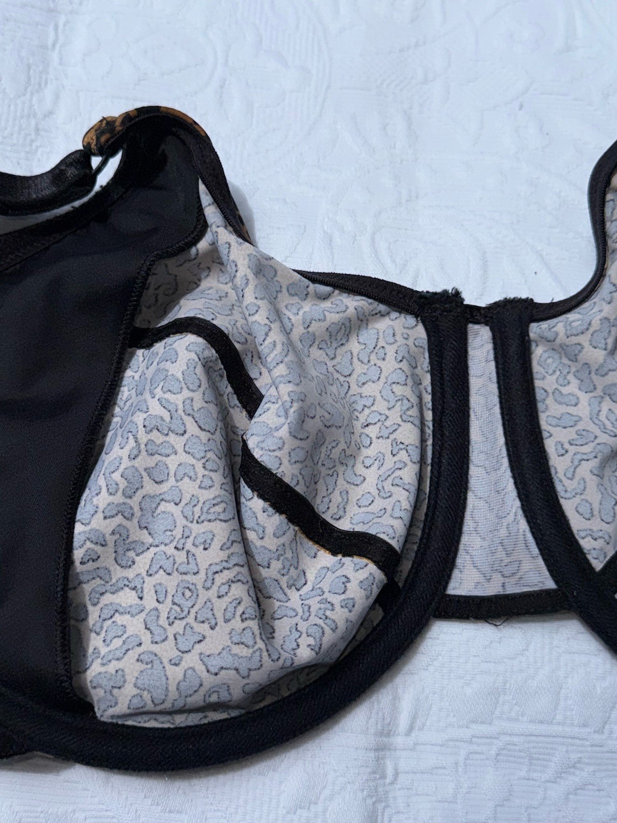 Vtg Bra UW Leopard Vanity Fair Animal Unlined Wide Band Copper Black Brown 40DD