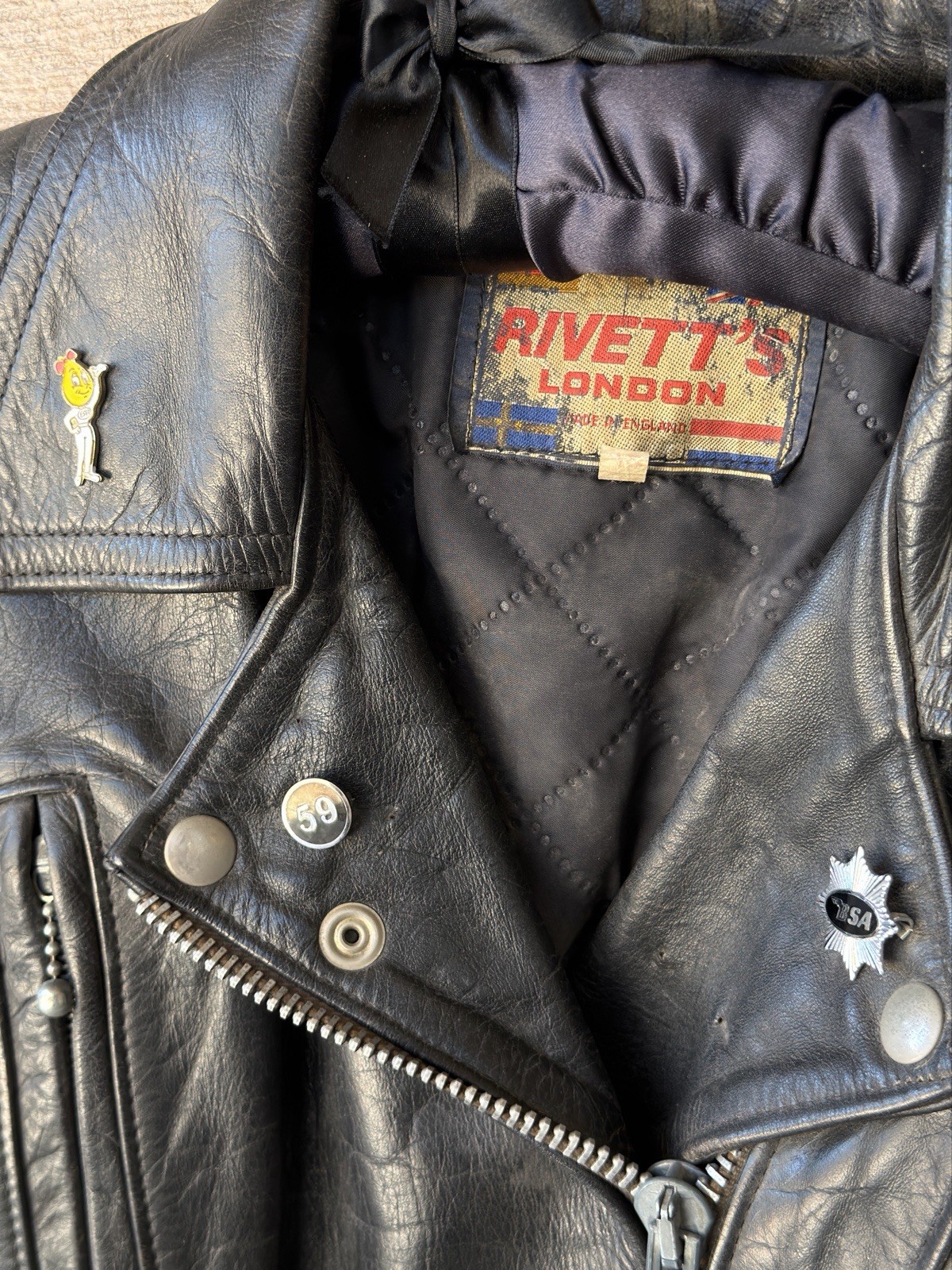 Vintage Rivett’s London Fringed Leather Motorcycle Jacket | 59 Club & BSA Pins