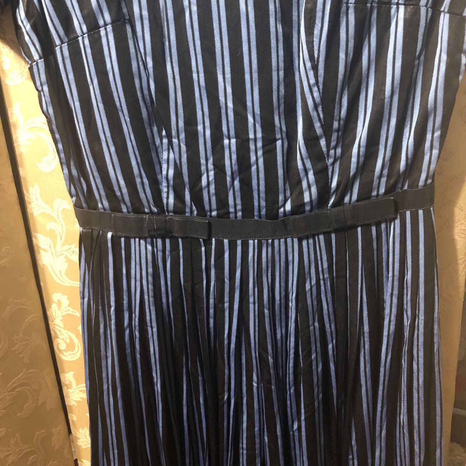 Vintage Blue Black Pleated A-Line 50s Dress Size XS 0 2