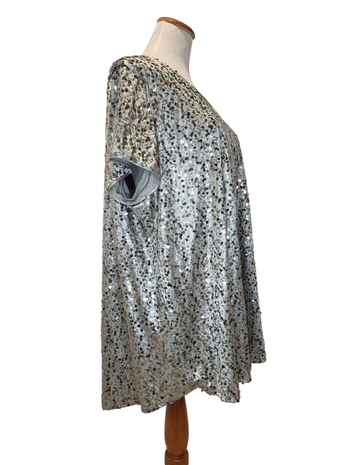 Vintage Roaman&rsquo;s Silver Sequin Sparkle Disco Glitter Glam Blouse Top Shirt 22W