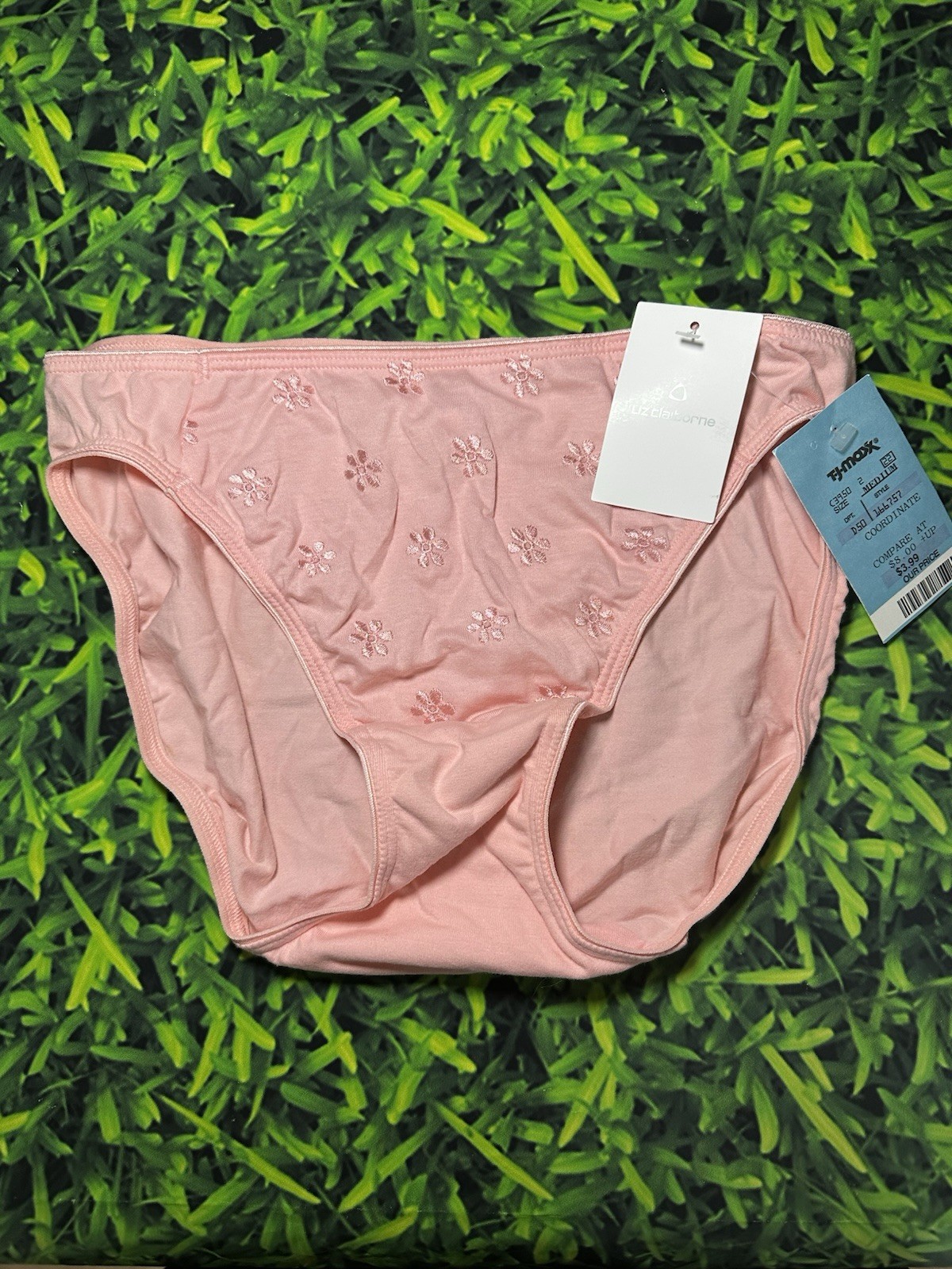 NWT 2010s Liz Claiborne Pink Floral Bikini Panties Size M Embroidered Cotton