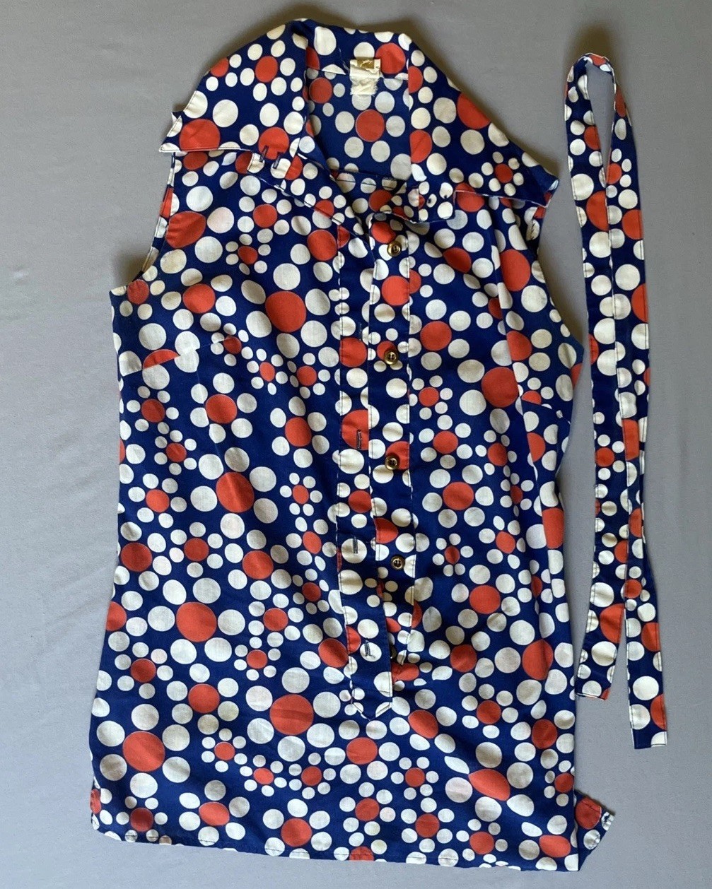 Vintage 1970s White Stag Mod Polka Dot Sleeveless Belt Blouse Red White Blue