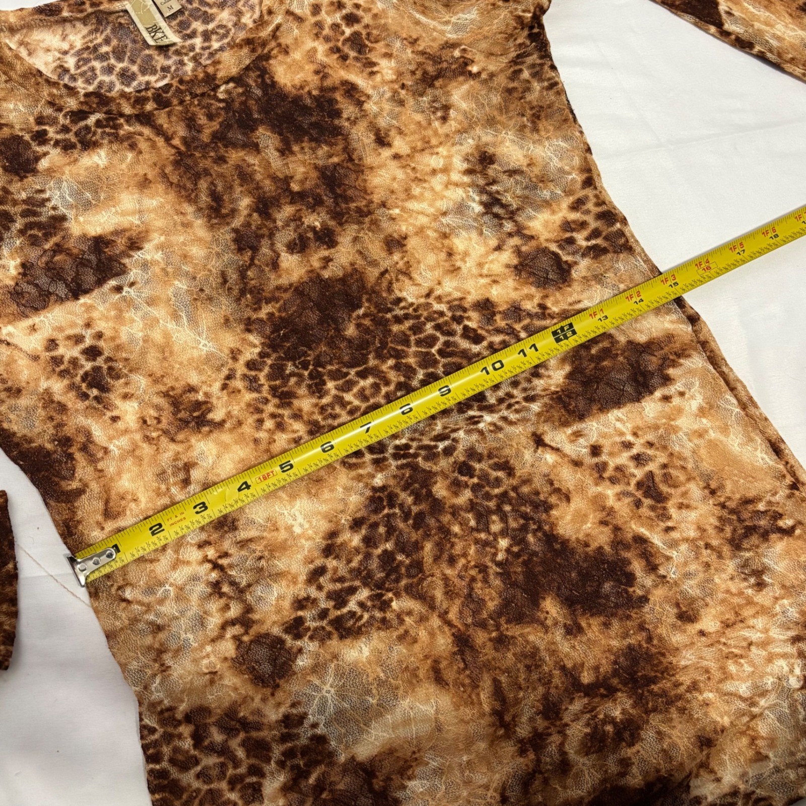 BKE Stunning vintage Y2k long sleeve sheer top with leopard print design