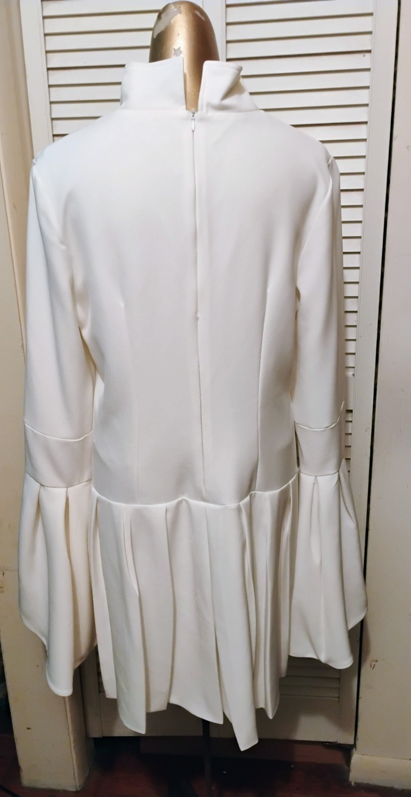 Funky Vintage 80s White Space Age Disco Bell Sleeves Pat Richards Mini Dress M L