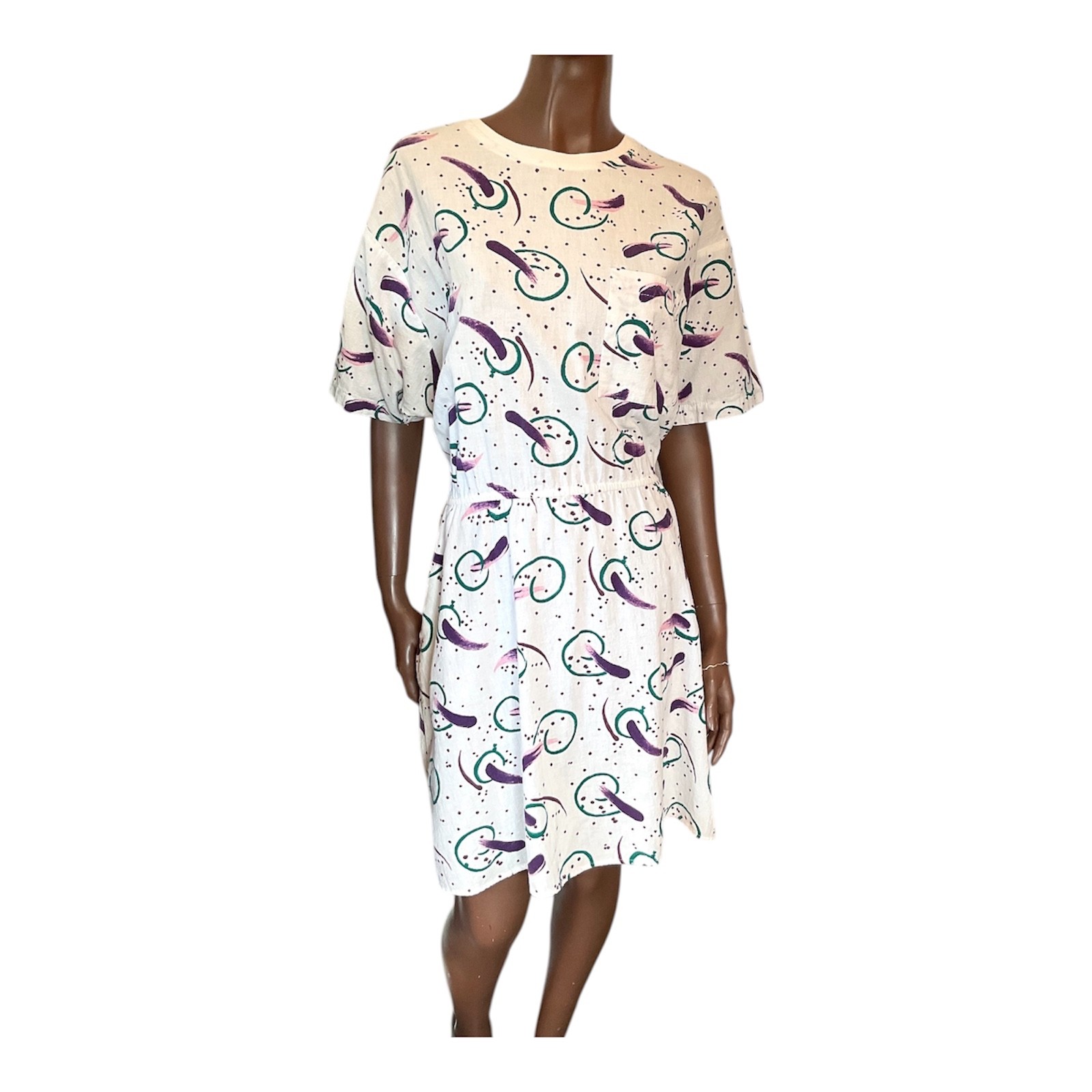 Vtg Womens Dress 90s XL Crinkle Cotton Pullover Elastic Jazz Dixie Cup Summer