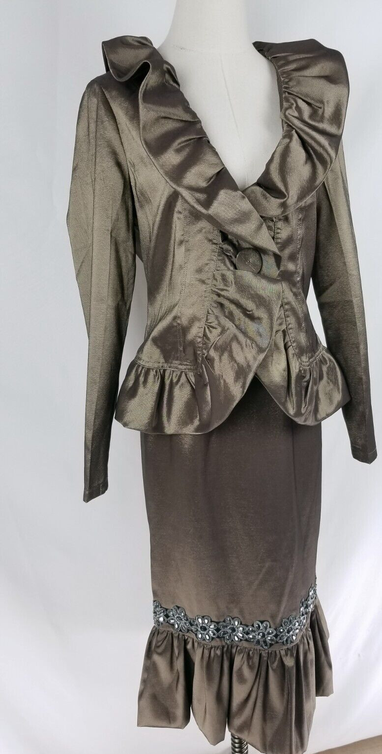 NWT Vtg Rossi Roma Italy Women Size S Silk Blend Skirt Long Sleeve Jacket Bronze