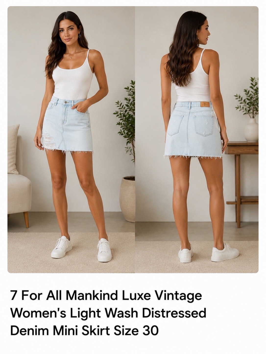 7 For All Mankind Luxe Vintage Women’s Light Wash Distressed Denim Mini Skirt