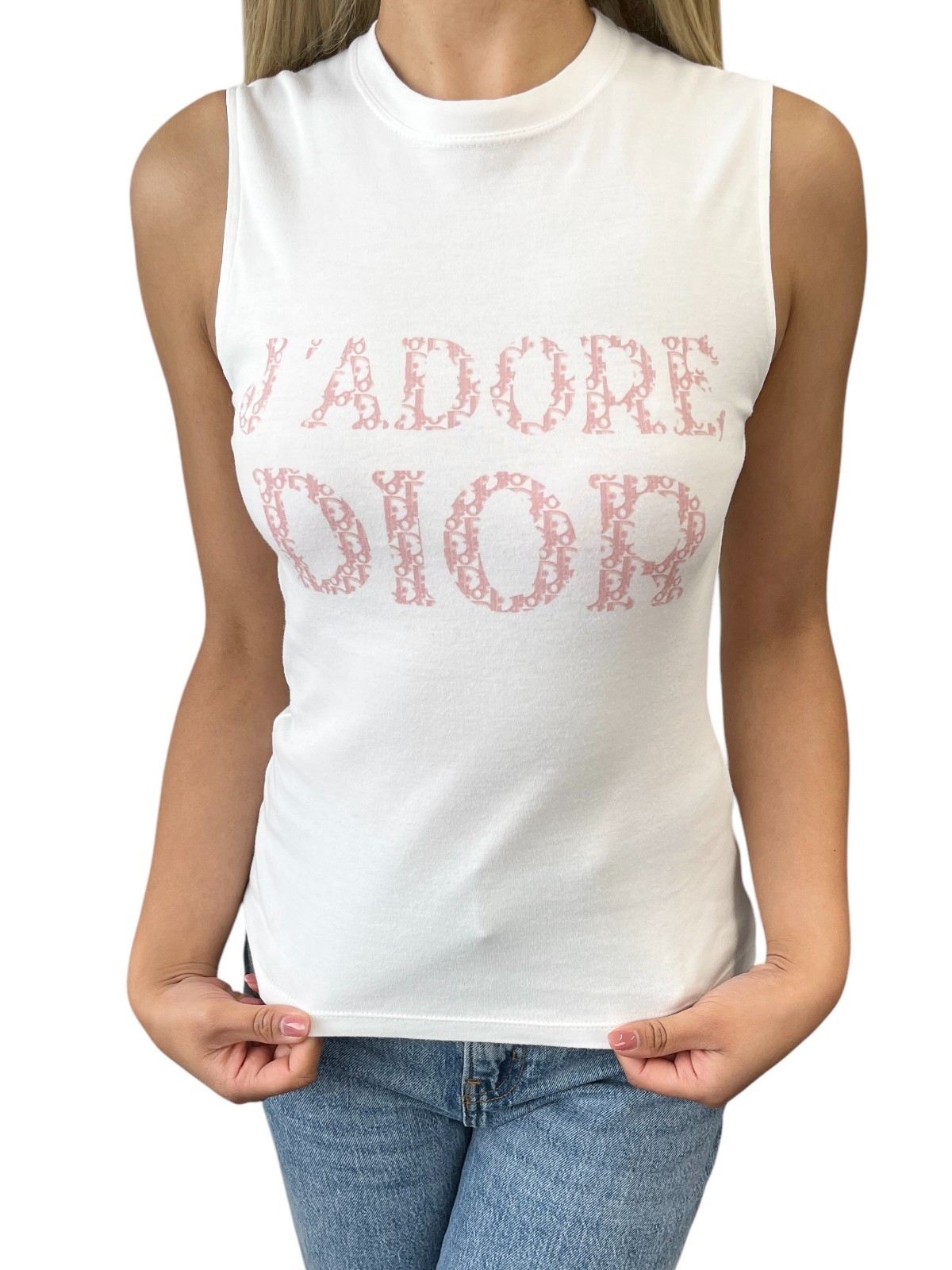 Christian Dior Vintage 2004 J&rsquo;ADORE Logo Trotter Tank Top #36 White Pink