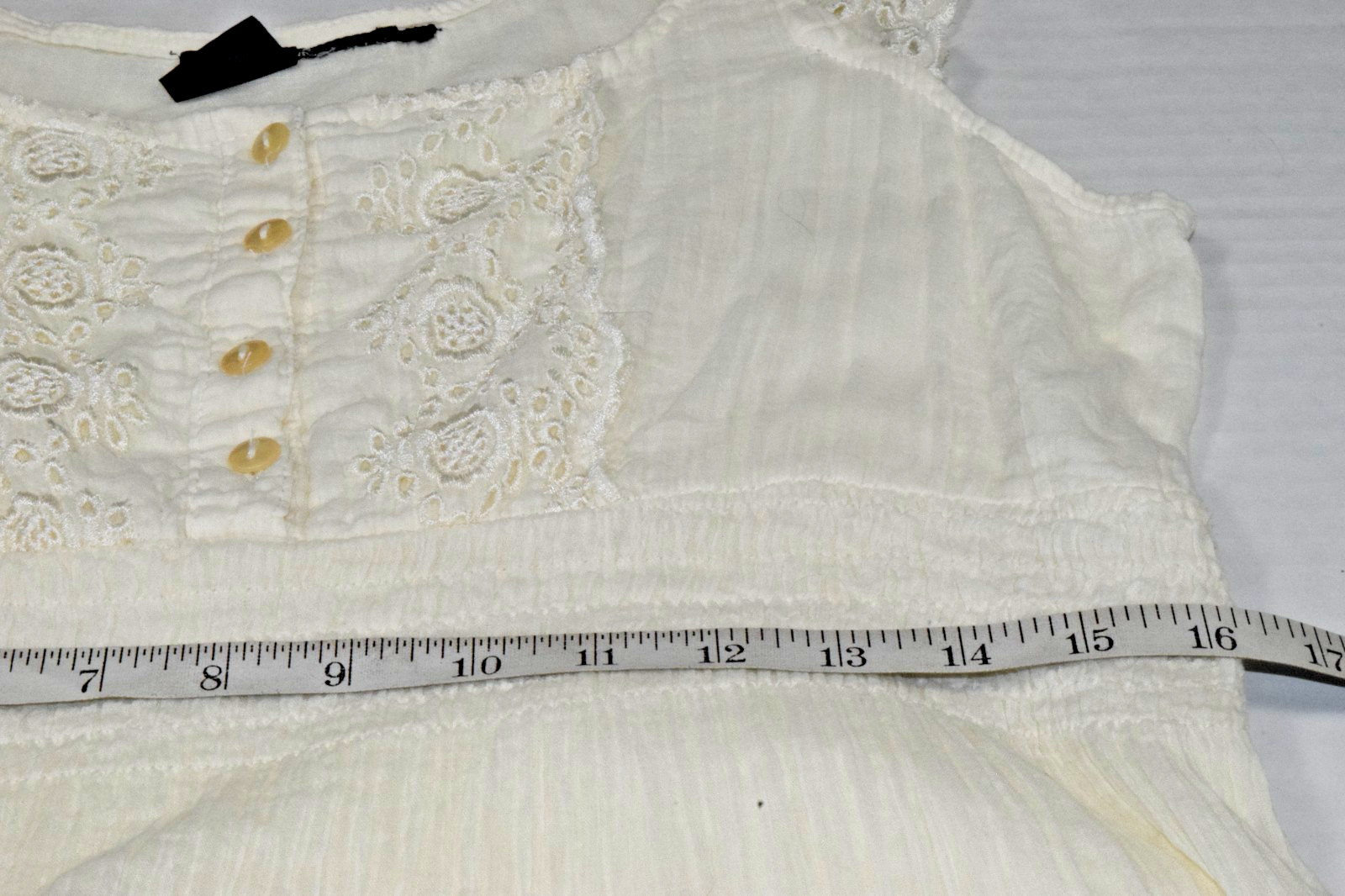 Vintage Dress SR Fashion Size M Y2K Ivory Gauzy Cotton Eyelet Lace Trim Layered