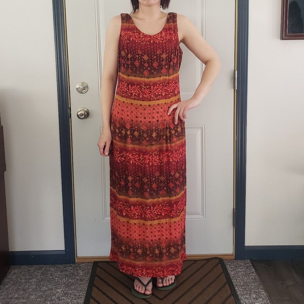 90s Pink and Orange Rayon Maxi Dress