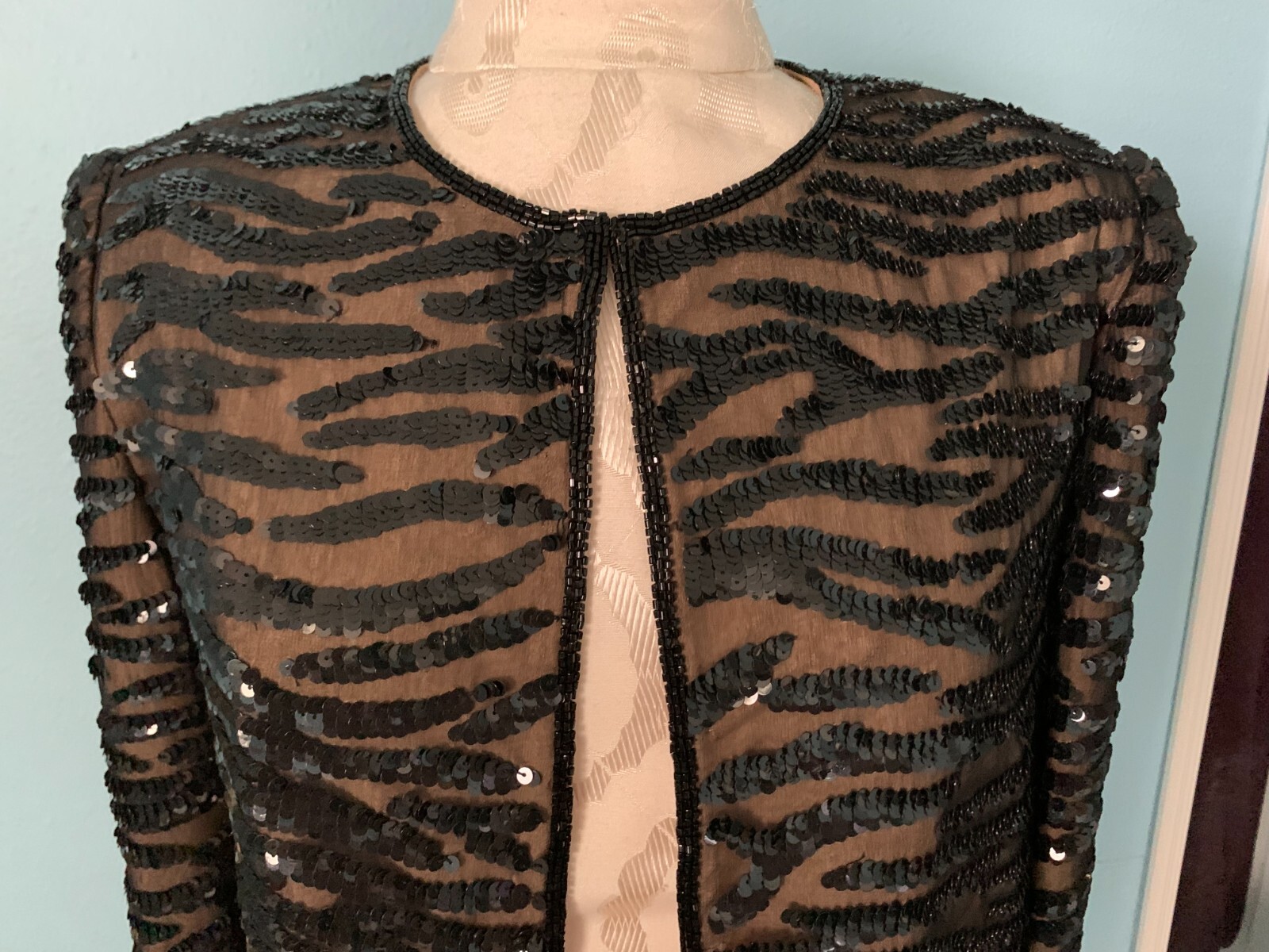 VTG ANDRETTA DONATELLO Jacket Black Sequin Gold Lined Long Sleeve Women&rsquo;s Top XS