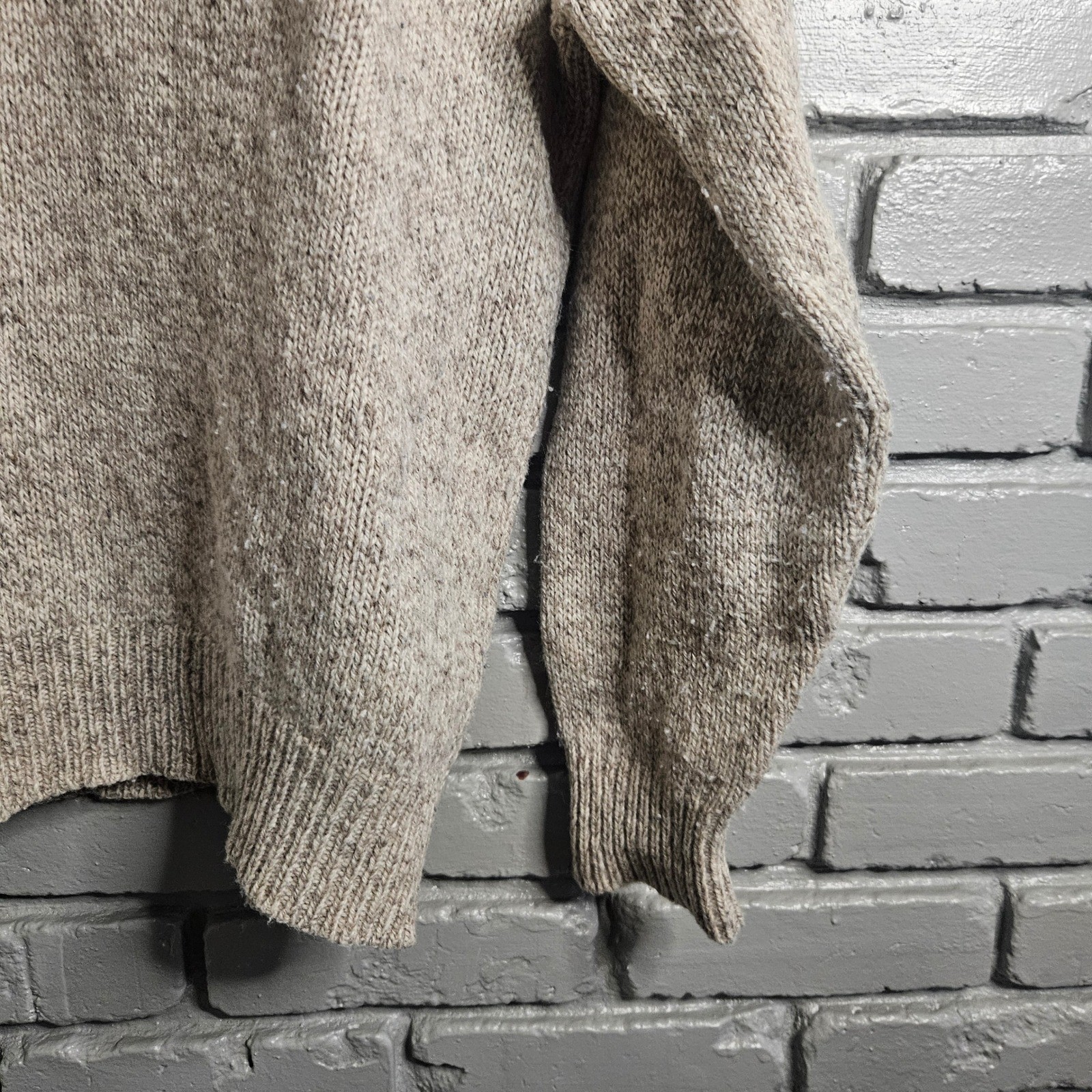 LL Bean Vintage Wool Shawl Collar Sweater Womens XL Oatmeal Tan USA 4669