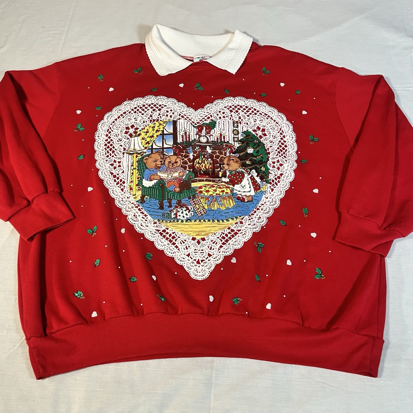 Vintage 90s Nutcracker Bear Christmas Sweatshirt Puff Paint Plus 2X USA Grandma