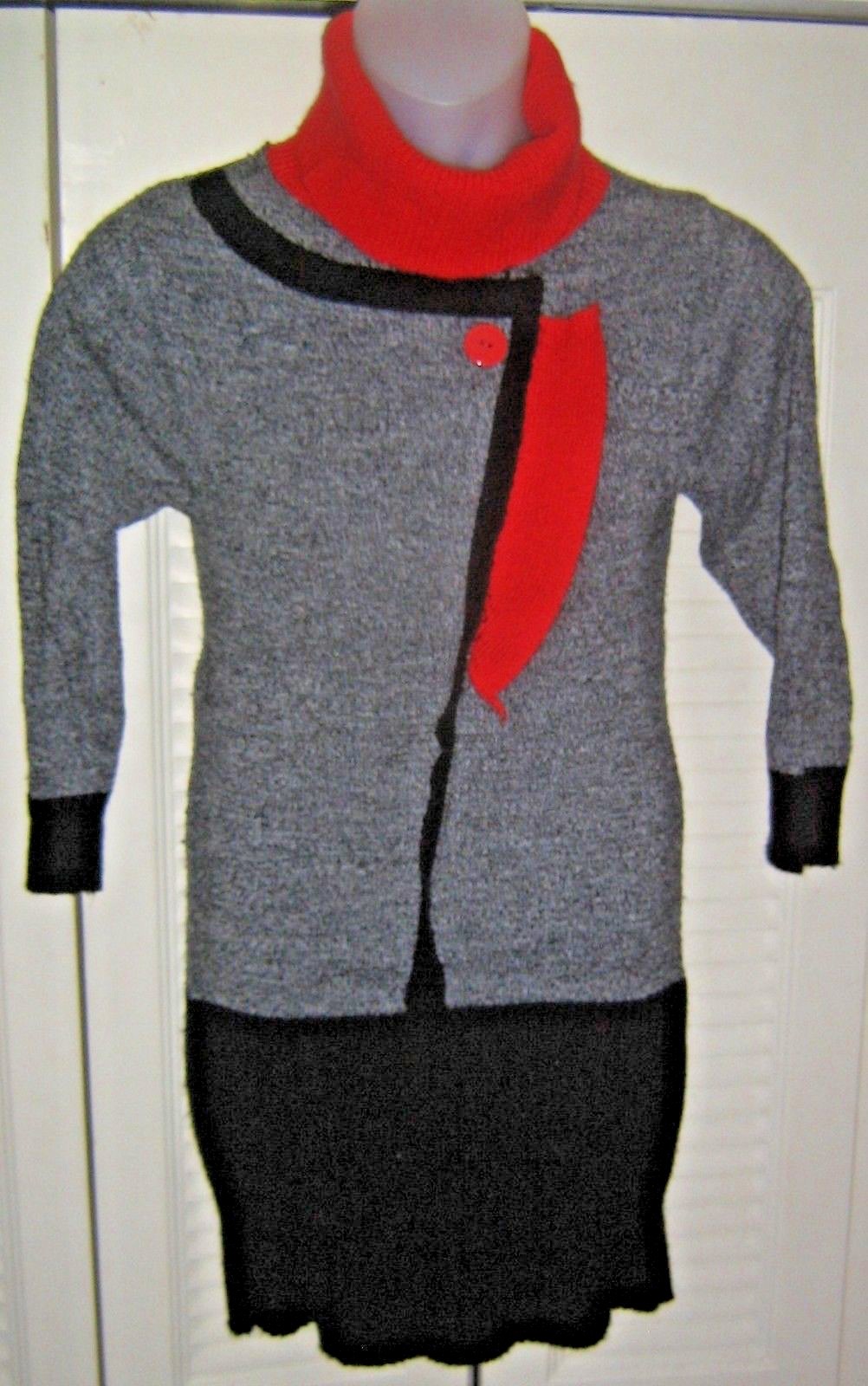VTG 1980s A MILANO Long Sleeve GRAPHIC Heather Gray Dress Small Size