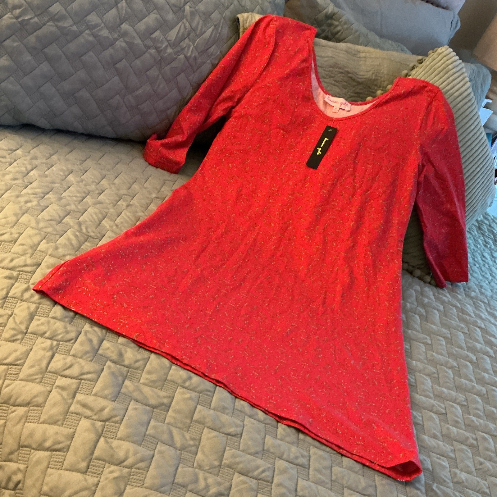 Lauren Gold Red Floral Scoop Neck 3/4 Sleeve Pullover Tunic Top Women&rsquo;s XL
