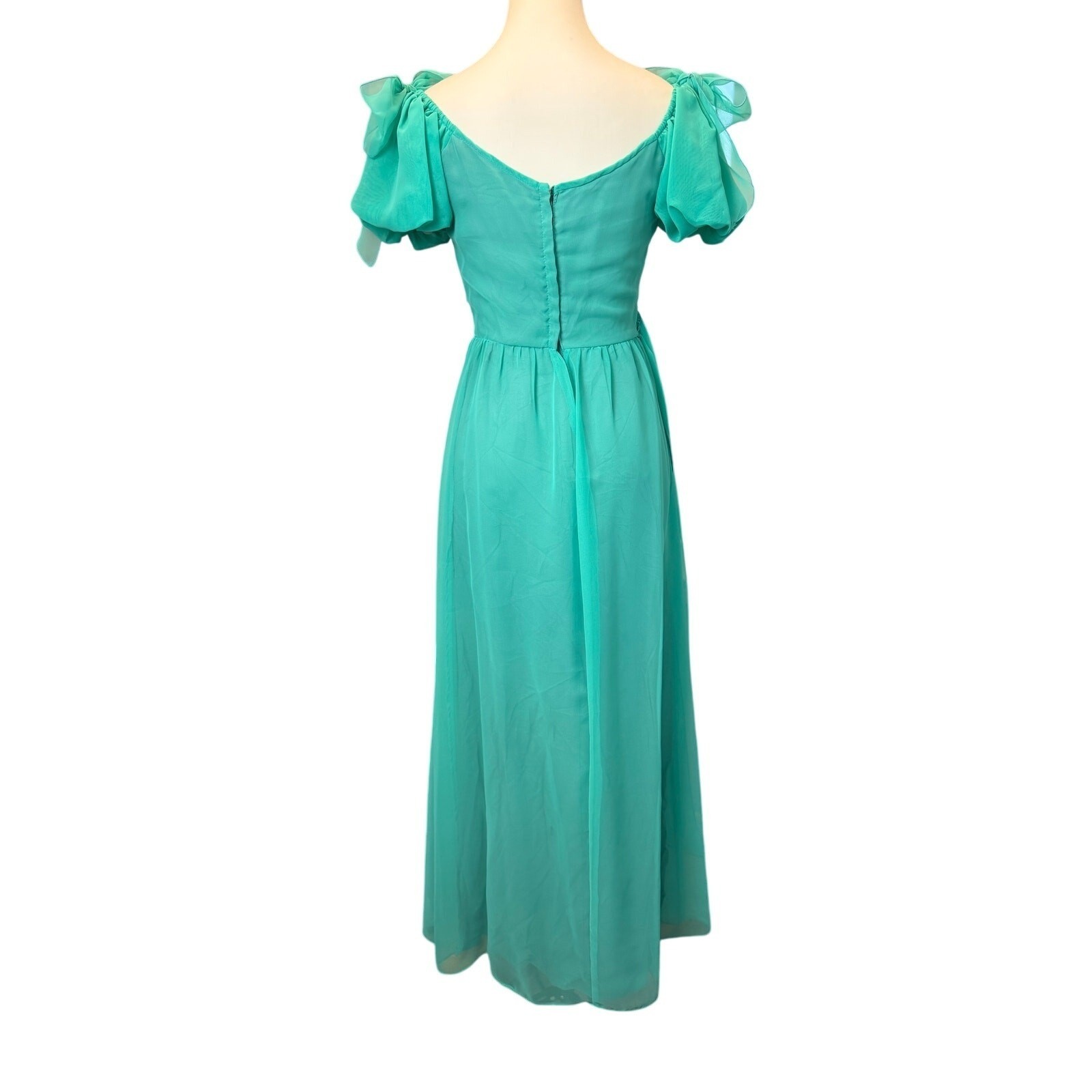 VTG House of Bianchi Gown Sz XS 0-2 Maxi Dress Empire Aqua Cottagecore Romantic