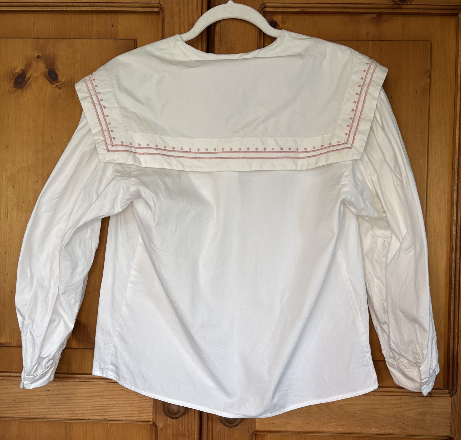Vintage Cullinane White Cotton Nautical Womens Blouse Size 8 Button Down w/ Bow